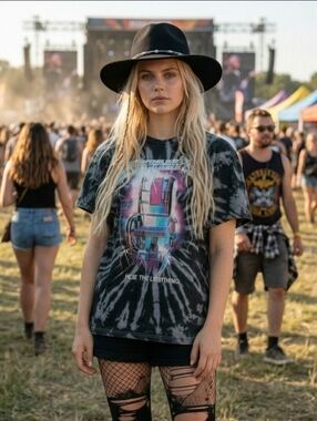 Tie-Dye Graphic Band Tee in Black with Multicolor Print